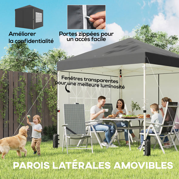 Tonnelle de jardin 2,5 x 2,5 m pop up tente pliante réglable en hauteur protection UV50+ tonnelle pliante avec 4 parois latérales 4 sacs de sable sac de transport montage facile gris foncé