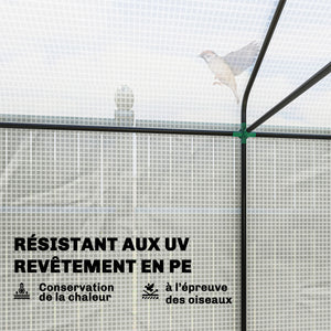 Serre de jardin PE, serre de balcon, bâche renforcée 135 g/m², châssis en acier, porte zippée enroulable, pour légumes plantes fleurs, intérieur et extérieur, 200 x 140 x 200 cm, blanc