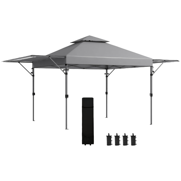 Tonnelle pop-up jardin barnum Pliant 5 x 3 m, tissu oxford avec 2 parois réglables, facile à monter, sac à transport à roulettes inclus gris