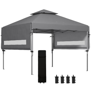 Tonnelle pop-up jardin barnum Pliant 5 x 3 m, tissu oxford avec 2 parois réglables, facile à monter, sac à transport à roulettes inclus gris