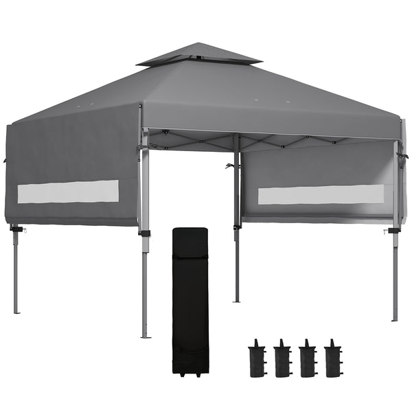 Tonnelle pop-up jardin barnum Pliant 5 x 3 m, tissu oxford avec 2 parois réglables, facile à monter, sac à transport à roulettes inclus gris