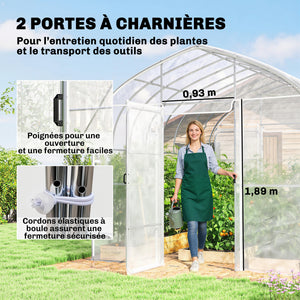 Serre Tunnel de Jardin 12m² Transparent Film PO Anti-goutte Acier Galvanisé 25mm - Structure Renforcée 2 Portes Battantes Robuste - Serre pour Tomates 2,7m Culture d'Hiver Potager