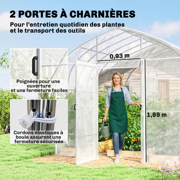 Serre Tunnel de Jardin 12m² Transparent Film PO Anti-goutte Acier Galvanisé 25mm - Structure Renforcée 2 Portes Battantes Robuste - Serre pour Tomates 2,7m Culture d'Hiver Potager