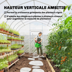 Serre Tunnel de Jardin 12m² Transparent Film PO Anti-goutte Acier Galvanisé 25mm - Structure Renforcée 2 Portes Battantes Robuste - Serre pour Tomates 2,7m Culture d'Hiver Potager