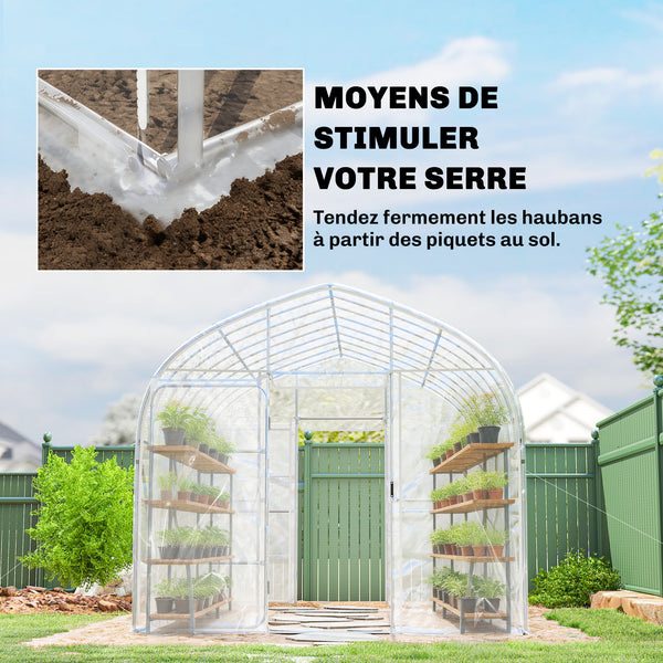 Serre Tunnel de Jardin 12m² Transparent Film PO Anti-goutte Acier Galvanisé 25mm - Structure Renforcée 2 Portes Battantes Robuste - Serre pour Tomates 2,7m Culture d'Hiver Potager