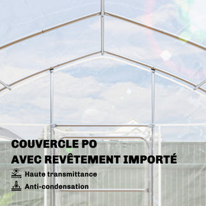 Serre Tunnel de Jardin 12m² Transparent Film PO Anti-goutte Acier Galvanisé 25mm - Structure Renforcée 2 Portes Battantes Robuste - Serre pour Tomates 2,7m Culture d'Hiver Potager
