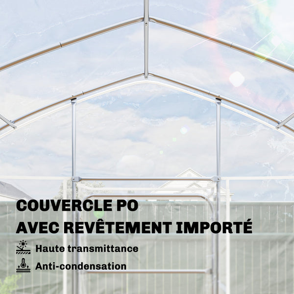 Serre Tunnel de Jardin 12m² Transparent Film PO Anti-goutte Acier Galvanisé 25mm - Structure Renforcée 2 Portes Battantes Robuste - Serre pour Tomates 2,7m Culture d'Hiver Potager