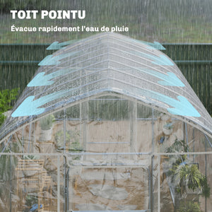 Serre Tunnel de Jardin 12m² Transparent Film PO Anti-goutte Acier Galvanisé 25mm - Structure Renforcée 2 Portes Battantes Robuste - Serre pour Tomates 2,7m Culture d'Hiver Potager