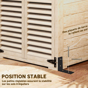 Armoire de Jardin Remise pour Outils en Bois 2 Étagères Toit Bitumé Portes Persiennes Verrouillable 75 x 50 x 118cm Naturel