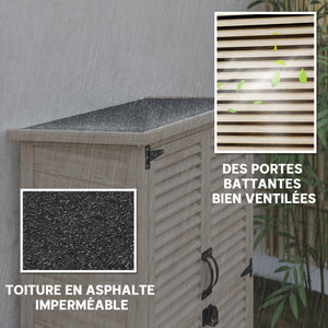 Armoire de Jardin Remise pour Outils en Bois 2 Étagères Toit Bitumé Portes Persiennes Verrouillable 75 x 50 x 118cm Naturel