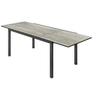 Table de jardin extensible 160/240 cm 6 - 8 personnes, table extérieur en forme rectangulaire, bordure en aluminium et structure en acier, idéal pour véranda, terrasse ou patio, gris