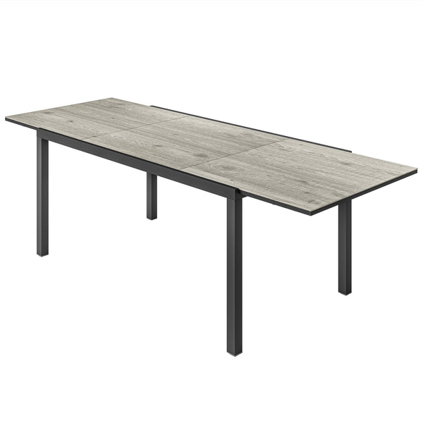 Table de jardin extensible 160/240 cm 6 - 8 personnes, table extérieur en forme rectangulaire, bordure en aluminium et structure en acier, idéal pour véranda, terrasse ou patio, gris