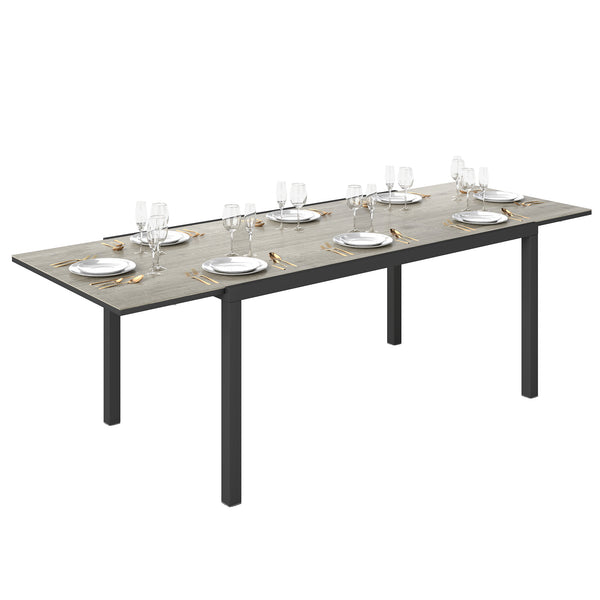 Table de jardin extensible 160/240 cm 6 - 8 personnes, table extérieur en forme rectangulaire, bordure en aluminium et structure en acier, idéal pour véranda, terrasse ou patio, gris