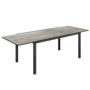 Table de jardin extensible 160/240 cm 6 - 8 personnes, table extérieur en forme rectangulaire, bordure en aluminium et structure en acier, idéal pour véranda, terrasse ou patio, gris