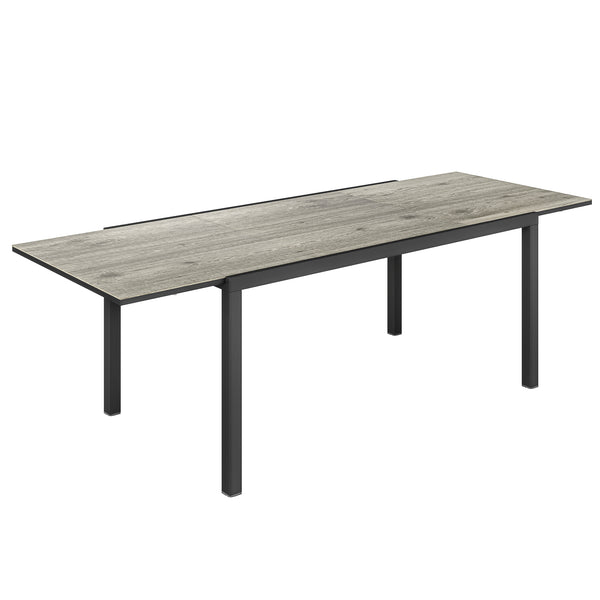 Table de jardin extensible 160/240 cm 6 - 8 personnes, table extérieur en forme rectangulaire, bordure en aluminium et structure en acier, idéal pour véranda, terrasse ou patio, gris