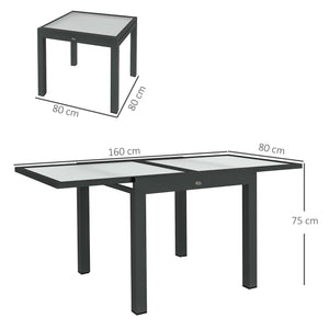 Table Extensible de Jardin Grande Taille dim. dépliées 160L x 80l x 75H cm Aluminium Gris foncé Plateau Verre trempé Transparent