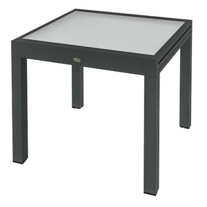 Table Extensible de Jardin Grande Taille dim. dépliées 160L x 80l x 75H cm Aluminium Gris foncé Plateau Verre trempé Transparent