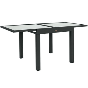 Table Extensible de Jardin Grande Taille dim. dépliées 160L x 80l x 75H cm Aluminium Gris foncé Plateau Verre trempé Transparent