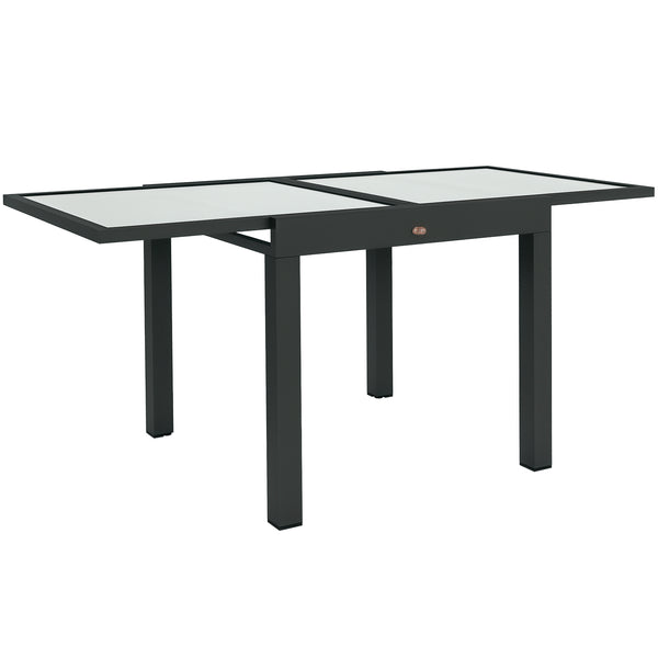 Table Extensible de Jardin Grande Taille dim. dépliées 160L x 80l x 75H cm Aluminium Gris foncé Plateau Verre trempé Transparent