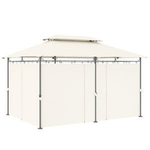 Pavillon 4x3 m, stable et résistant, double toit, 6 côtés, orifices d'évacuation, pavillon de jardin en métal, pour jardin et terrasse, blanc crème