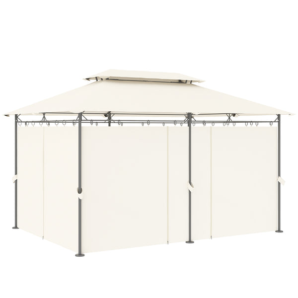 Pavillon 4x3 m, stable et résistant, double toit, 6 côtés, orifices d'évacuation, pavillon de jardin en métal, pour jardin et terrasse, blanc crème