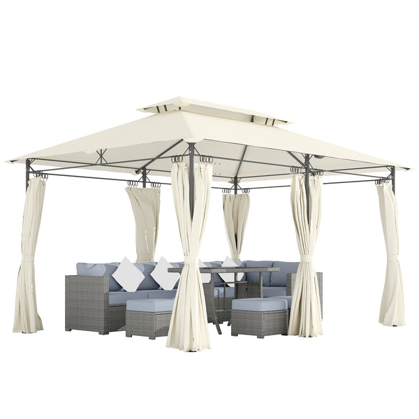 Pavillon 4x3 m, stable et résistant, double toit, 6 côtés, orifices d'évacuation, pavillon de jardin en métal, pour jardin et terrasse, blanc crème