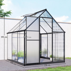 Serre de jardin en aluminium polycarbonate 3 ㎡ 178x168cm, serre avec fenêtre réglable porte battante, abri extérieur résistant aux intempéries pour plante fleur potager semis, transparent