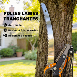 Élagueur télescopique 2 en 1, scie manuelle, sécateur avec verrou de sécurité, perche télescopique en aluminium 2 m avec lame tranchante, pour palmiers, arbustes et branches hautes