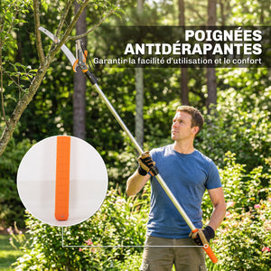 Élagueur télescopique 2 en 1, scie manuelle, sécateur avec verrou de sécurité, perche télescopique en aluminium 2 m avec lame tranchante, pour palmiers, arbustes et branches hautes