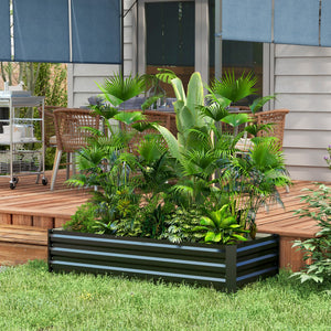Jardinière rectangulaire potager de jardin bac à fleurs en acier avec bordure de sécurité et fond ouvert dim. 150L x 70l x 30H cm noir
