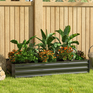 Jardinière rectangulaire potager de jardin bac à fleurs en acier avec bordure de sécurité et fond ouvert dim. 150L x 70l x 30H cm noir