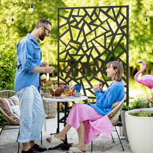 Panneau brise-vue jardin balcon décoratif extérieur à motif géométrique ajouré en acier 122 x 45 x 198 cm noir