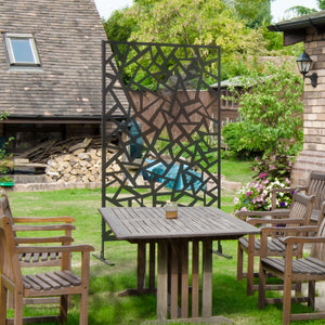 Panneau brise-vue jardin balcon décoratif extérieur à motif géométrique ajouré en acier 122 x 45 x 198 cm noir