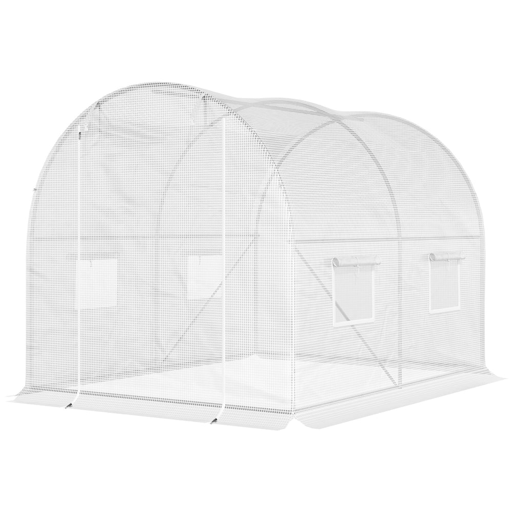 Serre de Jardin Tunnel 6 m² 3L x 2l x 1,9H m Acier galvanisé renforcé diamètre 2,4 cm + PE Haute densité fenêtres Porte Blanc