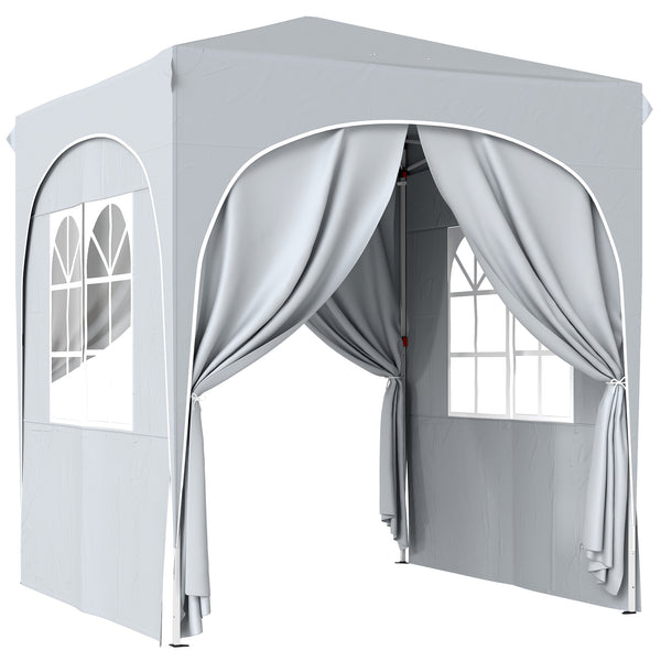 Tonnelle de jardin 2 x 2 m pop up tente pliante réglable en hauteur protection UV50+ tonnelle pliante avec 4 parois latérales sac de transport montage facile gris clair