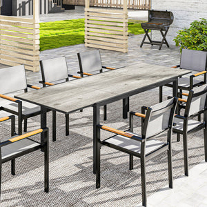 Table de jardin extensible 160/240 cm 6 - 8 personnes, table extérieur en forme rectangulaire, bordure en aluminium et structure en acier, idéal pour véranda, terrasse ou patio, gris