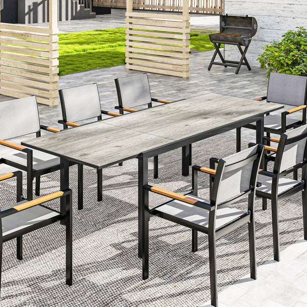 Table de jardin extensible 160/240 cm 6 - 8 personnes, table extérieur en forme rectangulaire, bordure en aluminium et structure en acier, idéal pour véranda, terrasse ou patio, gris