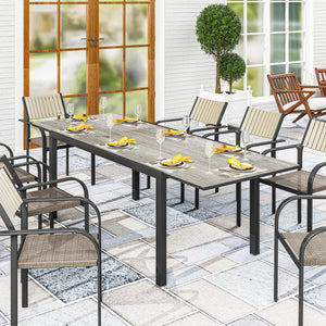 Table de jardin extensible 160/240 cm 6 - 8 personnes, table extérieur en forme rectangulaire, bordure en aluminium et structure en acier, idéal pour véranda, terrasse ou patio, gris