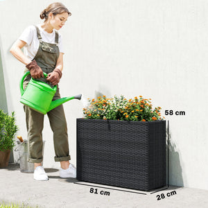 Jardinière surélevée en résine tressée, support de fleurs avec bac amovible et pieds réglables, cadre en acier, pour fleurs et légumes dans patio, balcon, terrasse, noir