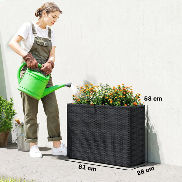 Jardinière surélevée en résine tressée, support de fleurs avec bac amovible et pieds réglables, cadre en acier, pour fleurs et légumes dans patio, balcon, terrasse, noir