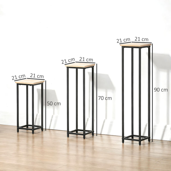 Lot de 3 supports pot de fleurs porte-plantes carrées empilables - 21 x 21 x 50/70/90 cm - acier