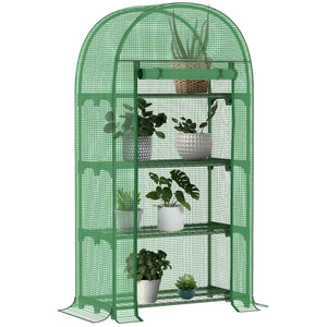 Serre de jardin PE avec étagères 4 niveaux, serre de balcon, bâche renforcée 130 g/m², châssis en acier, porte zippée enroulable, pour légumes plantes fleurs, 80 x 49 x 160 cm, vert