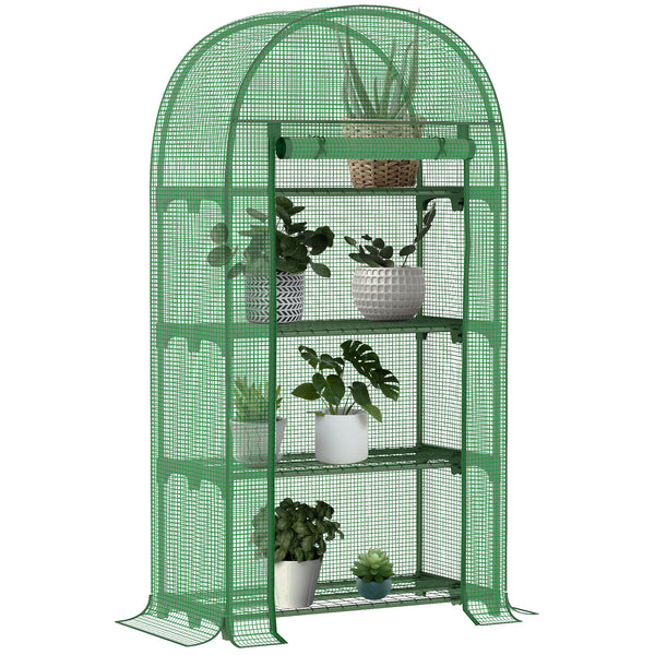 Serre de jardin PE avec étagères 4 niveaux, serre de balcon, bâche renforcée 130 g/m², châssis en acier, porte zippée enroulable, pour légumes plantes fleurs, 80 x 49 x 160 cm, vert