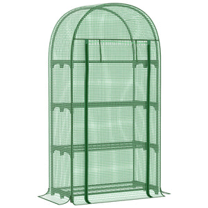 Serre de jardin PE avec étagères 4 niveaux, serre de balcon, bâche renforcée 130 g/m², châssis en acier, porte zippée enroulable, pour légumes plantes fleurs, 80 x 49 x 160 cm, vert
