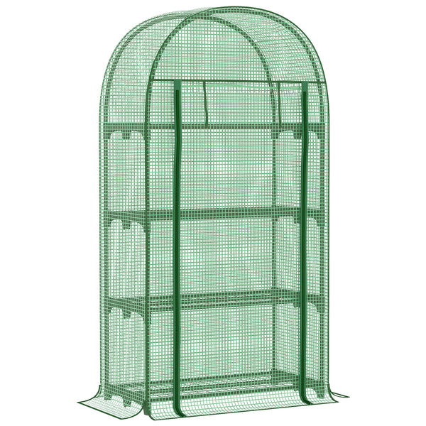 Serre de jardin PE avec étagères 4 niveaux, serre de balcon, bâche renforcée 130 g/m², châssis en acier, porte zippée enroulable, pour légumes plantes fleurs, 80 x 49 x 160 cm, vert
