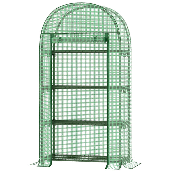 Serre de jardin PE avec étagères 4 niveaux, serre de balcon, bâche renforcée 130 g/m², châssis en acier, porte zippée enroulable, pour légumes plantes fleurs, 80 x 49 x 160 cm, vert