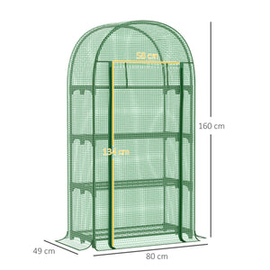 Serre de jardin PE avec étagères 4 niveaux, serre de balcon, bâche renforcée 130 g/m², châssis en acier, porte zippée enroulable, pour légumes plantes fleurs, 80 x 49 x 160 cm, vert