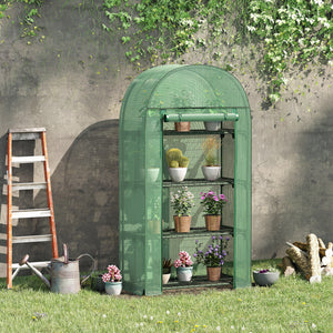Serre de jardin PE avec étagères 4 niveaux, serre de balcon, bâche renforcée 130 g/m², châssis en acier, porte zippée enroulable, pour légumes plantes fleurs, 80 x 49 x 160 cm, vert