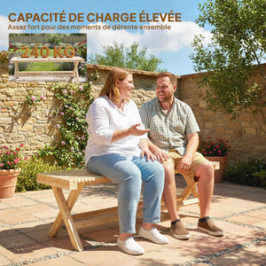 Banc de Jardin en Bois massif, Banquette de Jardin avec Assise à Lattes Effet Bois, Sans Dossier, pour Patio, Balcon, Parc, Capacité 240 kg, 140 x 40 x 43 cm, effet Bois Naturel