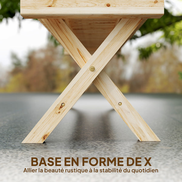 Banc de Jardin en Bois massif, Banquette de Jardin avec Assise à Lattes Effet Bois, Sans Dossier, pour Patio, Balcon, Parc, Capacité 240 kg, 140 x 40 x 43 cm, effet Bois Naturel